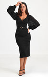 Tammy Long Sleeve Midi Dress - Black