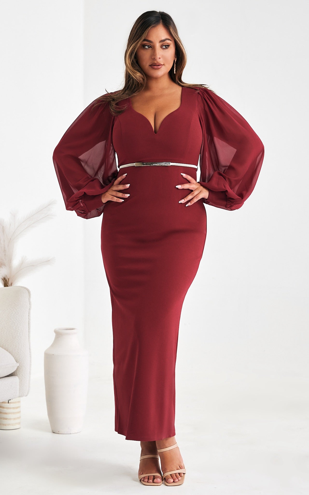 Tammy Long Balloon Maxi Dress - Wine