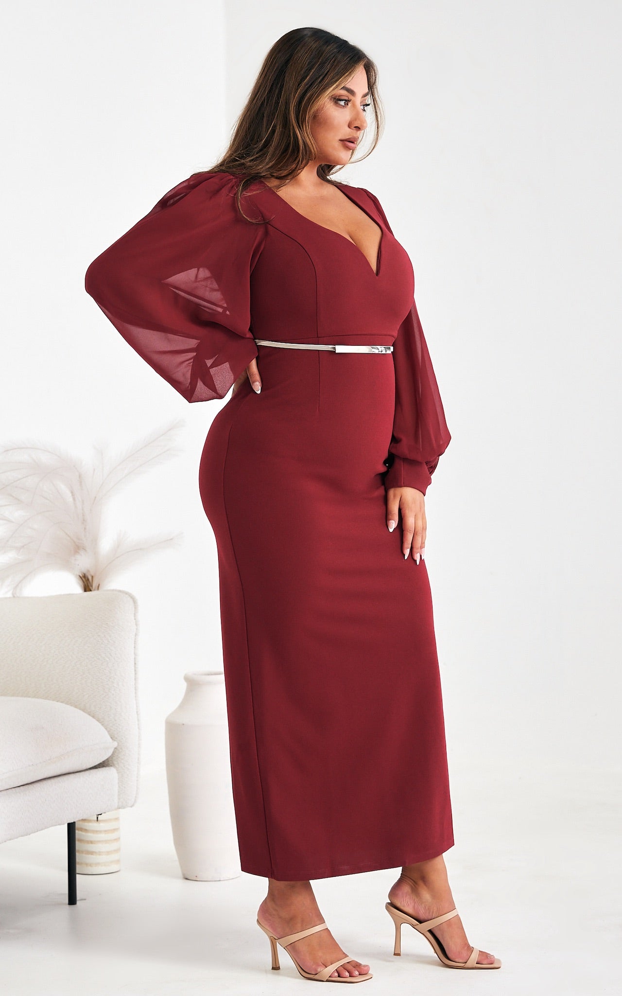 Tammy Long Balloon Maxi Dress - Wine