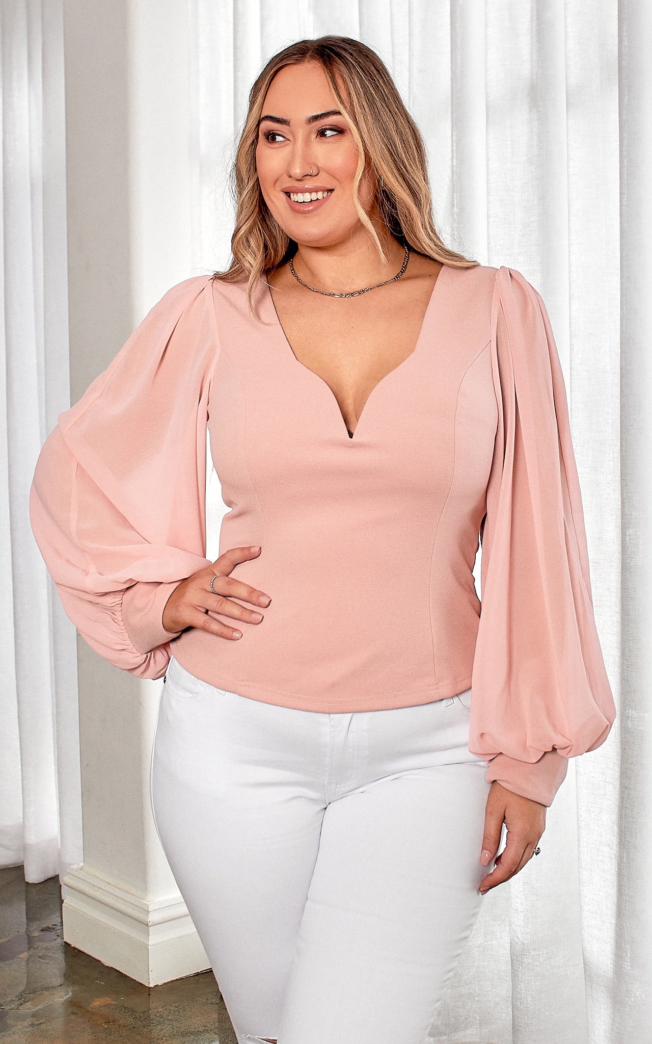 Tammy Long Balloon Sleeve Top - Blush