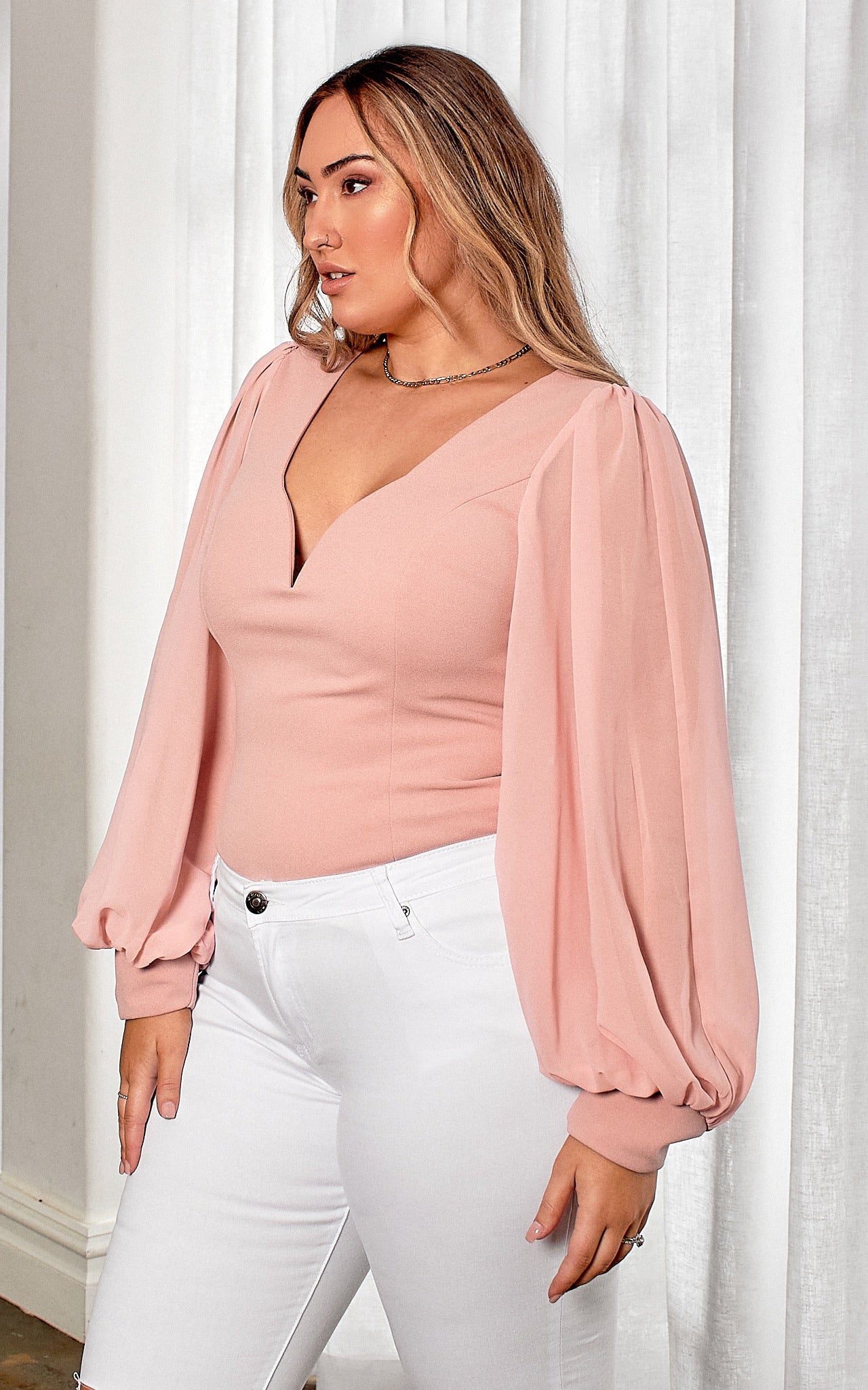 Tammy Long Balloon Sleeve Top - Blush