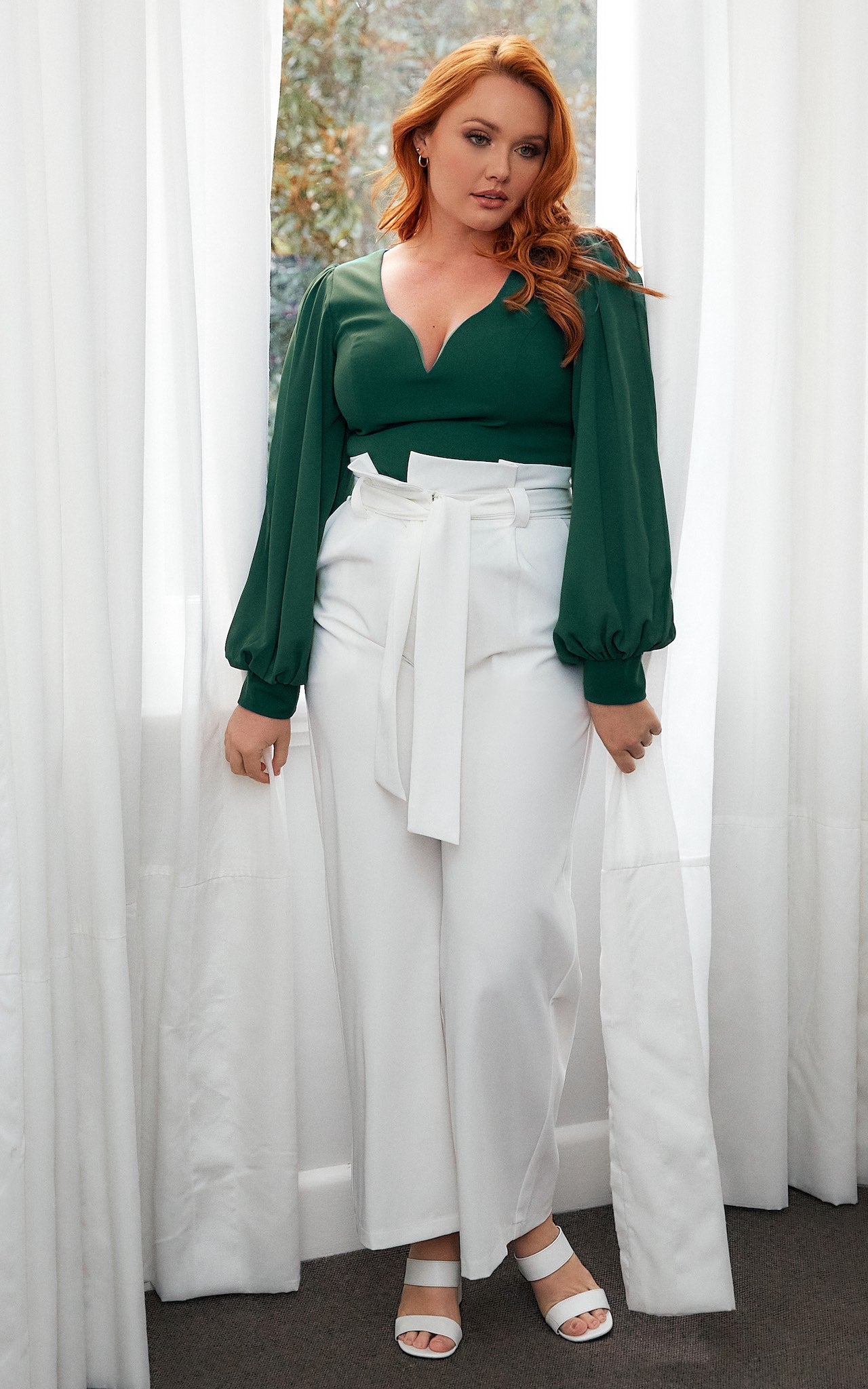 Tammy Long Balloon Sleeve Top - Emerald