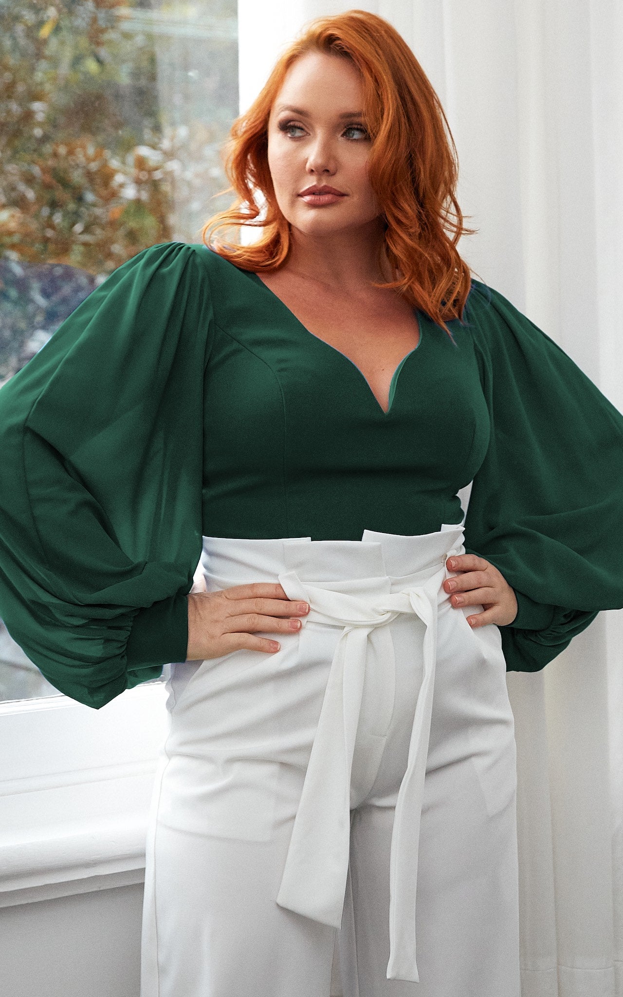 Tammy Long Balloon Sleeve Top - Emerald