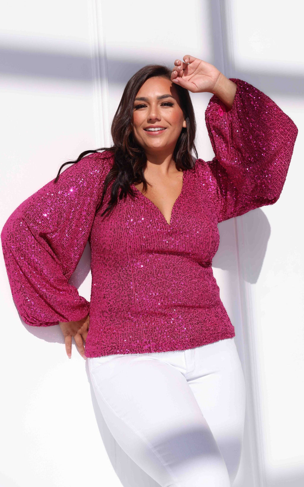Beyond The Stars Long Sleeve Top - Hot Pink