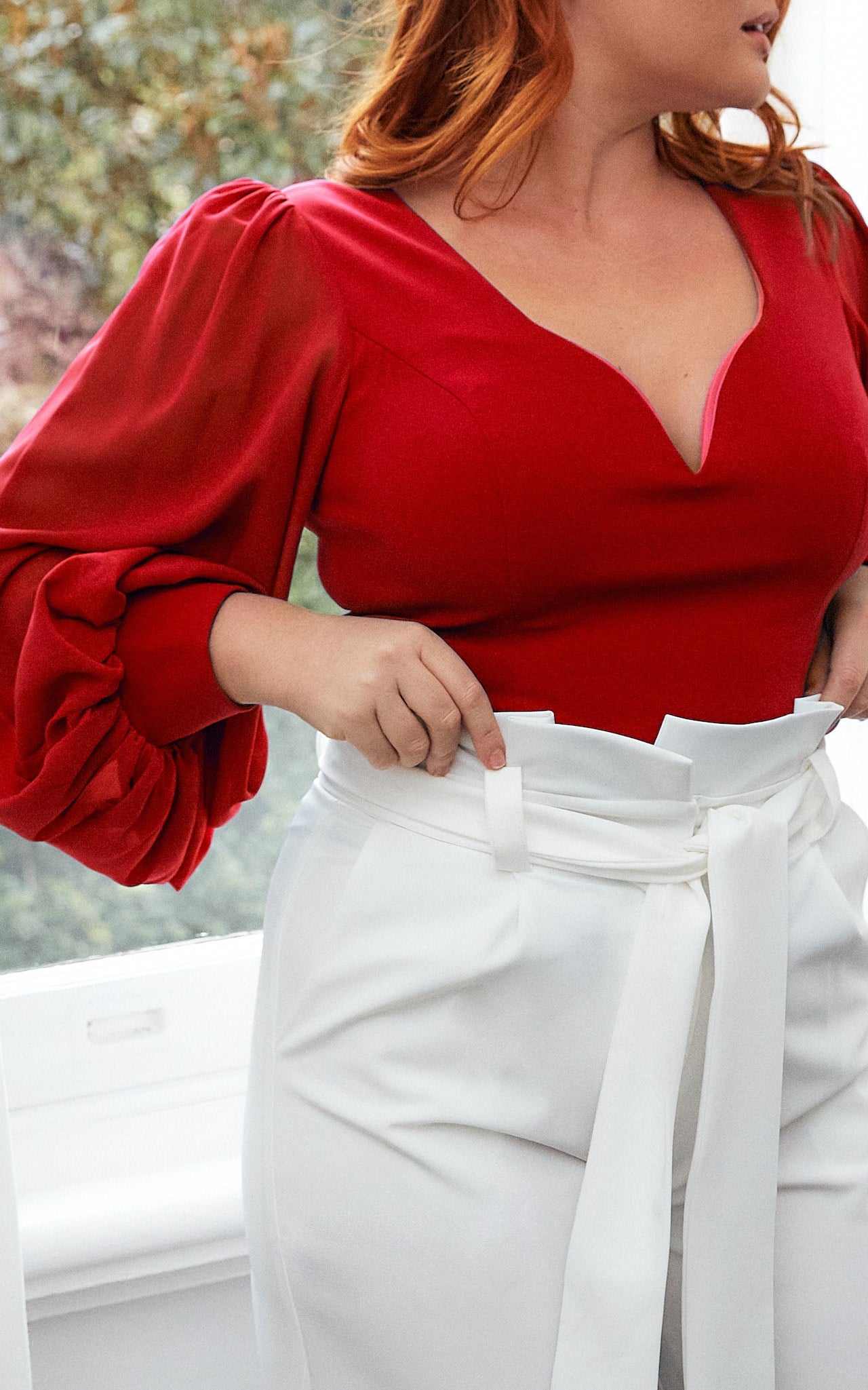 Tammy Long Balloon Sleeve Top - Red