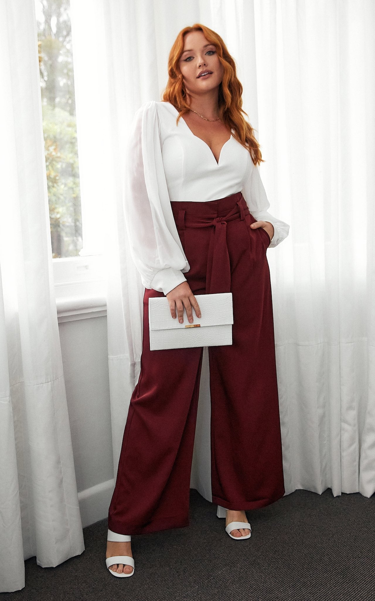 Nookie Wide Leg Pants - Burgundy