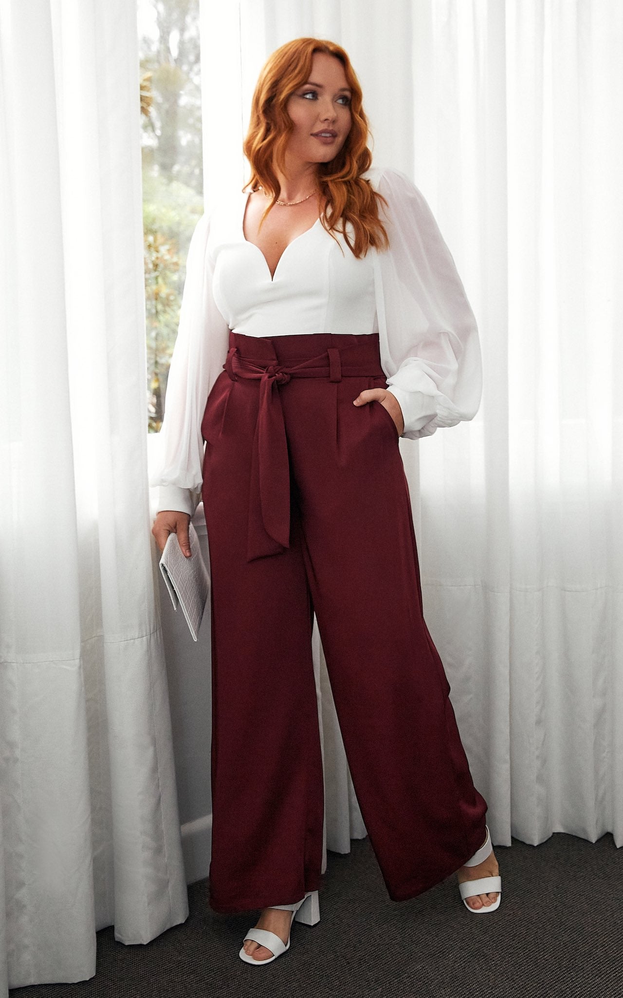 Nookie Wide Leg Pants - Burgundy