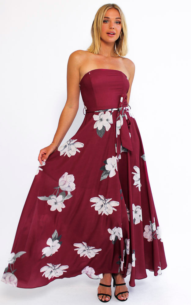 Tamra Maxi Dress - Burgundy Floral