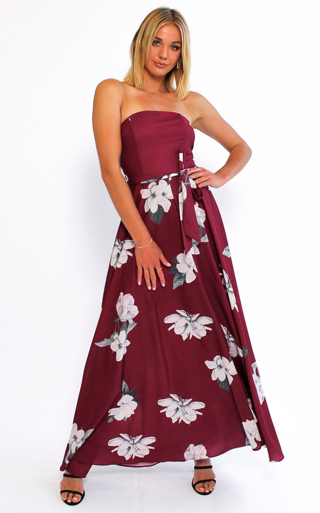 Tamra Maxi Dress - Burgundy Floral