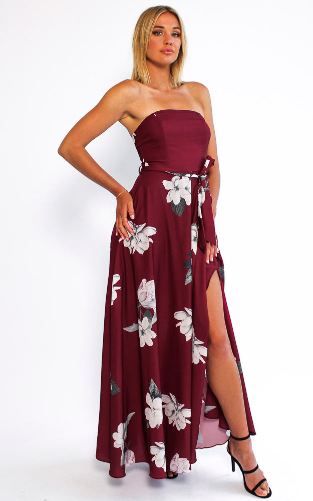 Tamra Maxi Dress - Burgundy Floral