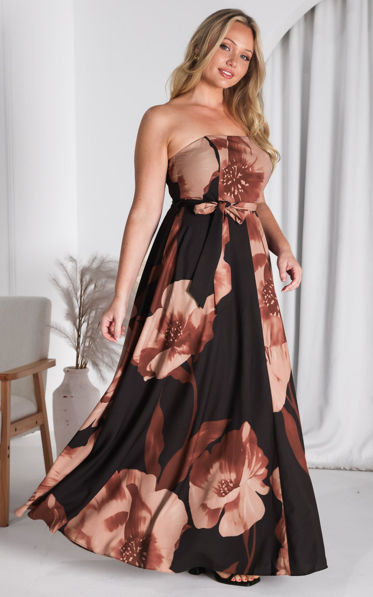 Tamra Maxi Dress - Black Brown Floral