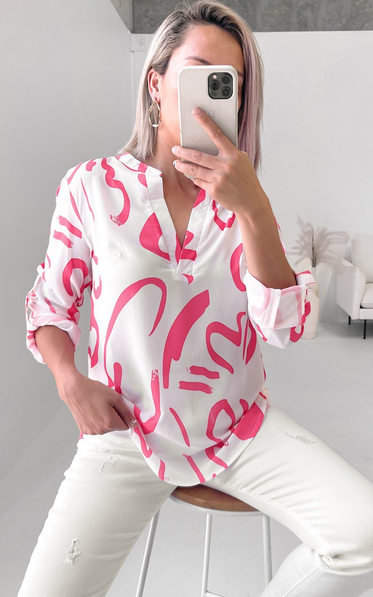 Tapioca Top - White Pink Print