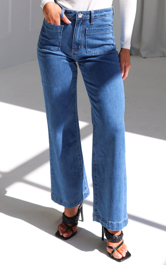 Tarsha Wide Leg Jeans - Mid Blue