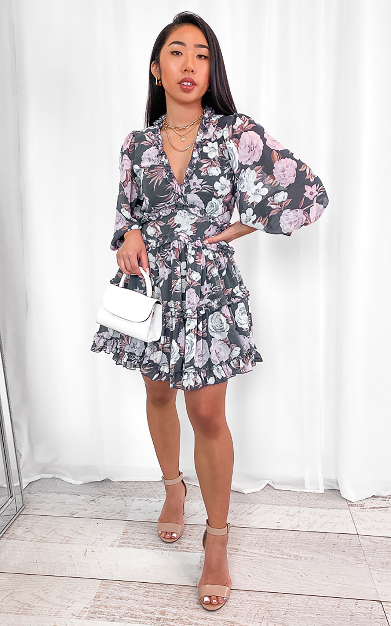 Tea Party Dress - Charcoal Floral