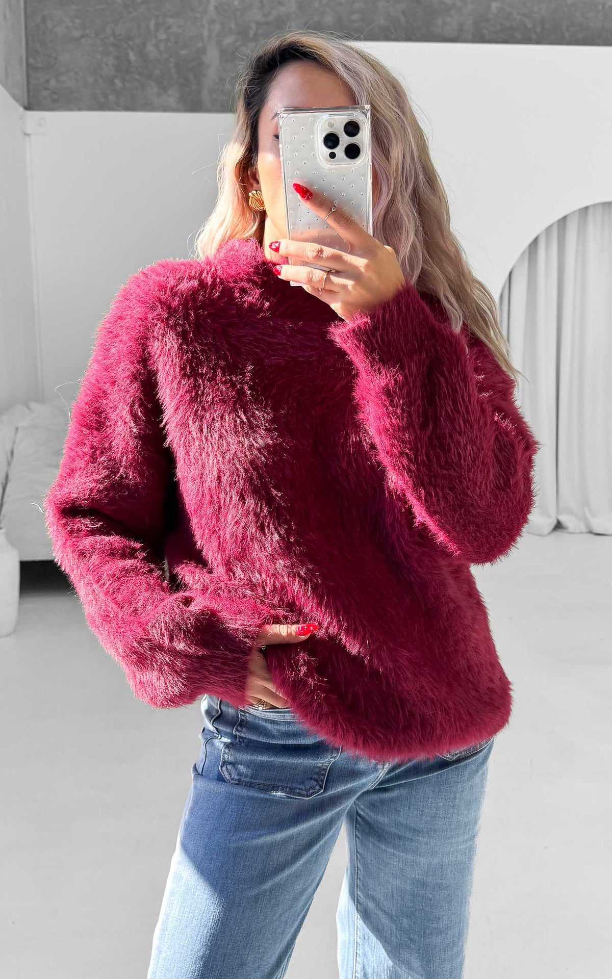 Teddy Knit Jumper - Wine