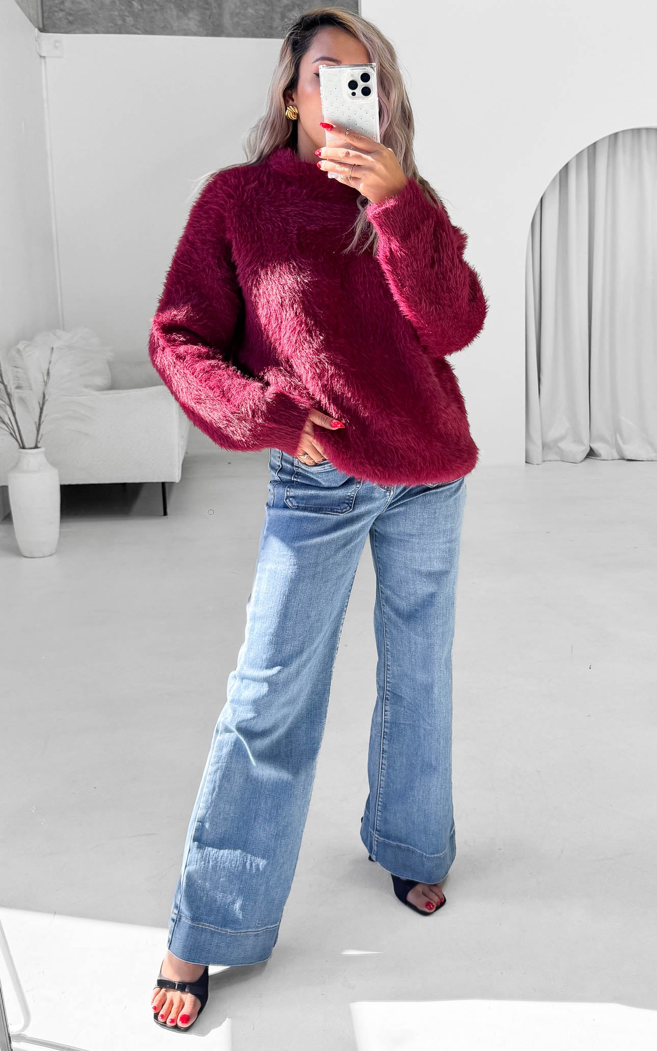 Teddy Knit Jumper - Wine