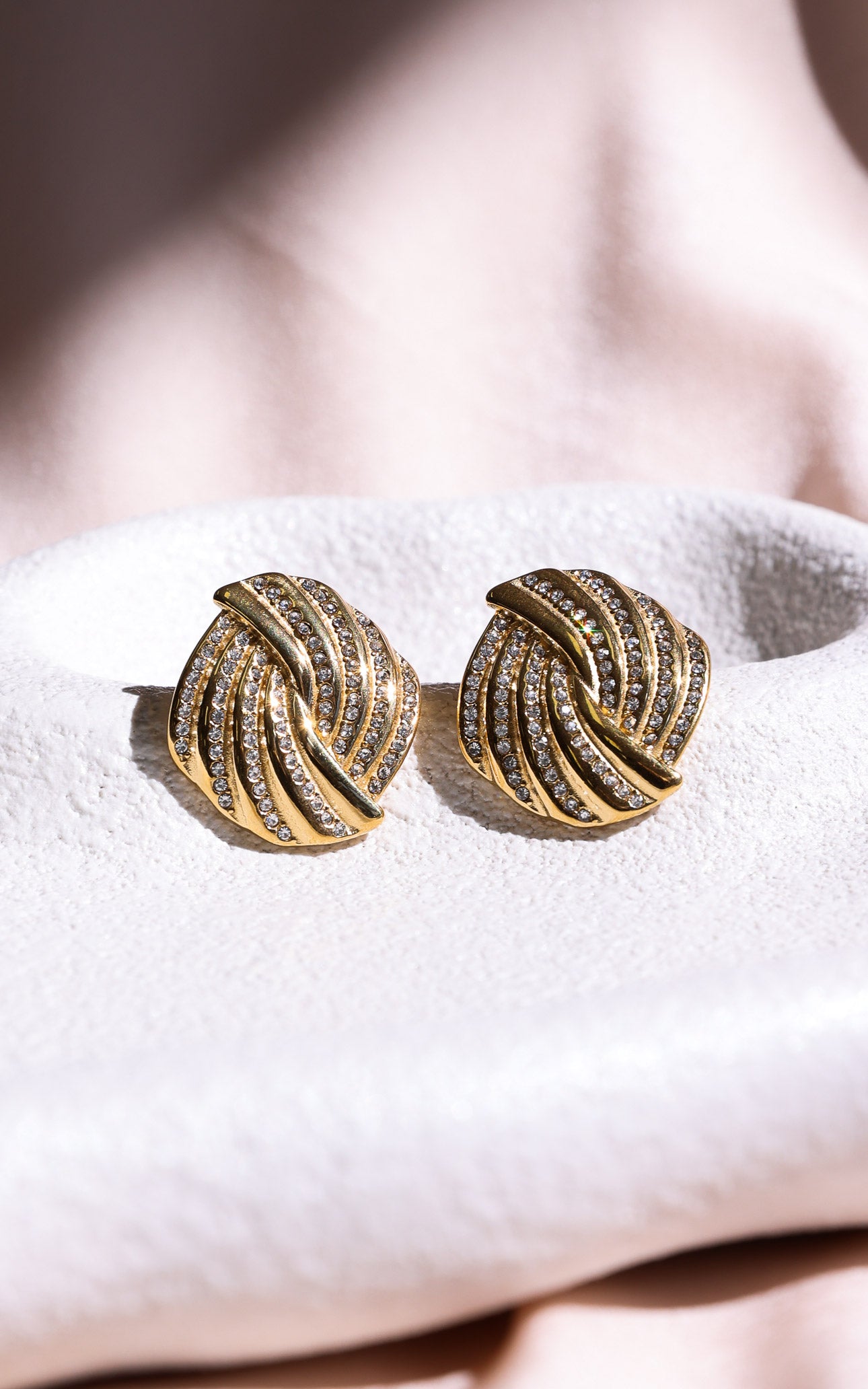 Tenile Stud Earrings - Gold Ribbed Twist Diamante