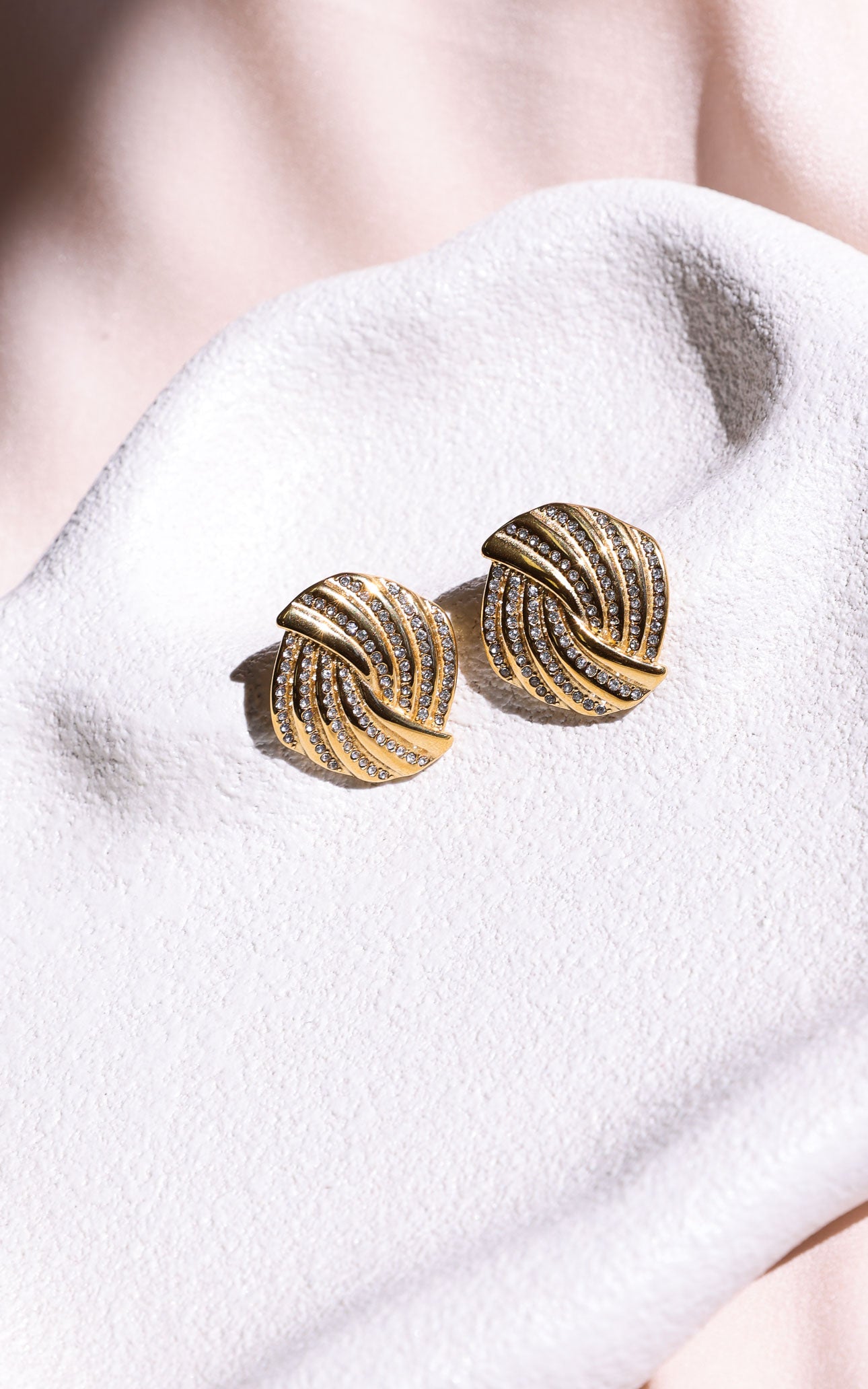 Tenile Stud Earrings - Gold Ribbed Twist Diamante