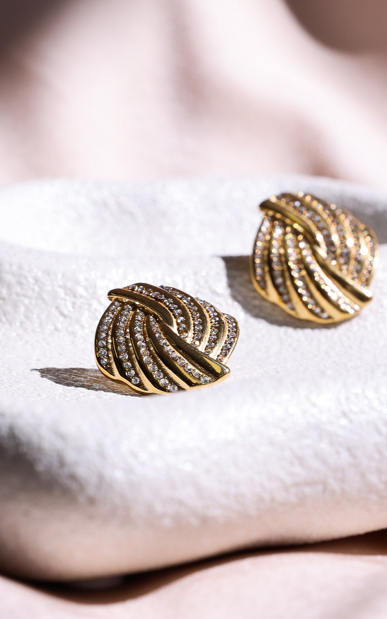 Tenile Stud Earrings - Gold Ribbed Twist Diamante