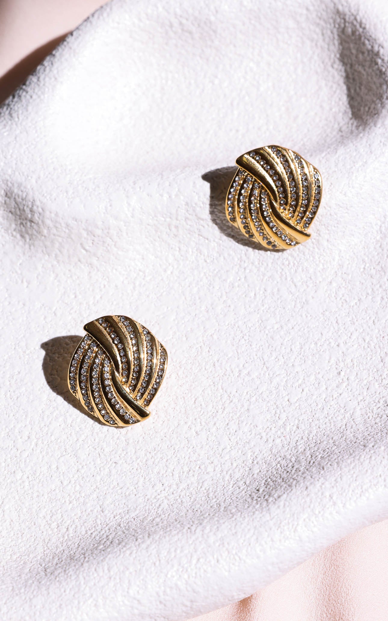 Tenile Stud Earrings - Gold Ribbed Twist Diamante