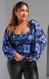 Terrace Mesh Top - Blue Black Floral