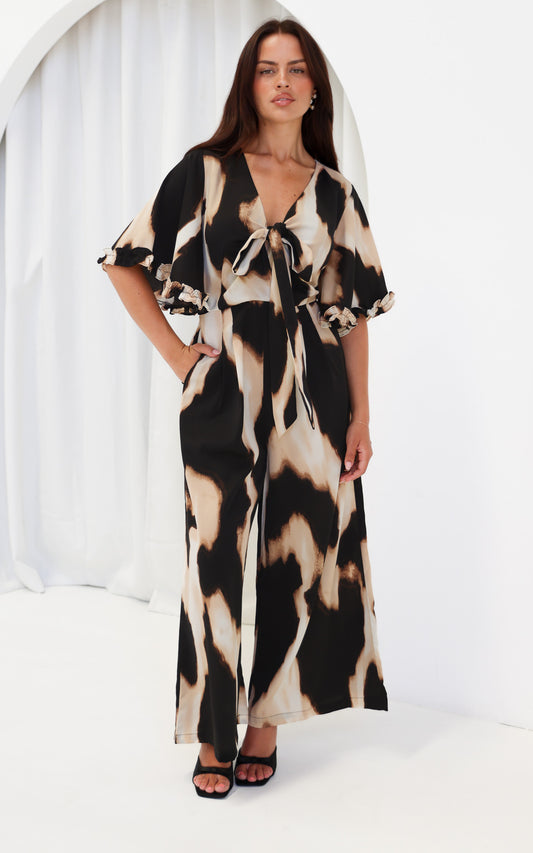 Tessa Wide Leg Jumpsuit - Big Leopard Print