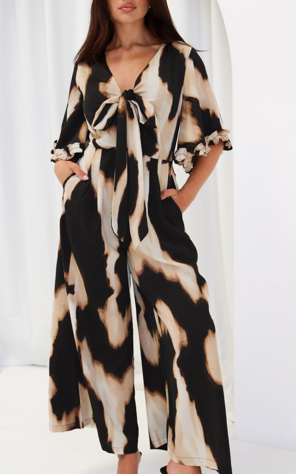 Tessa Wide Leg Jumpsuit - Big Leopard Print