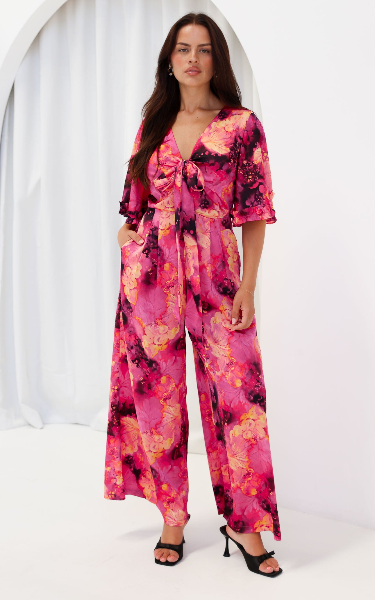 Tessa Wide Leg Jumpsuit - Plum Purple Floral