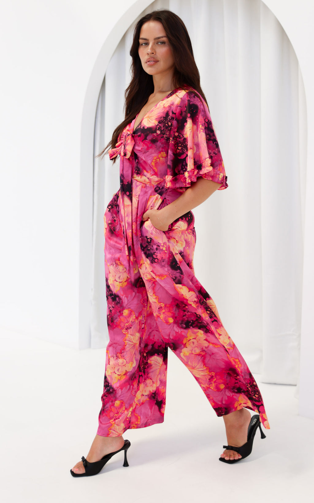 Tessa Wide Leg Jumpsuit - Plum Purple Floral