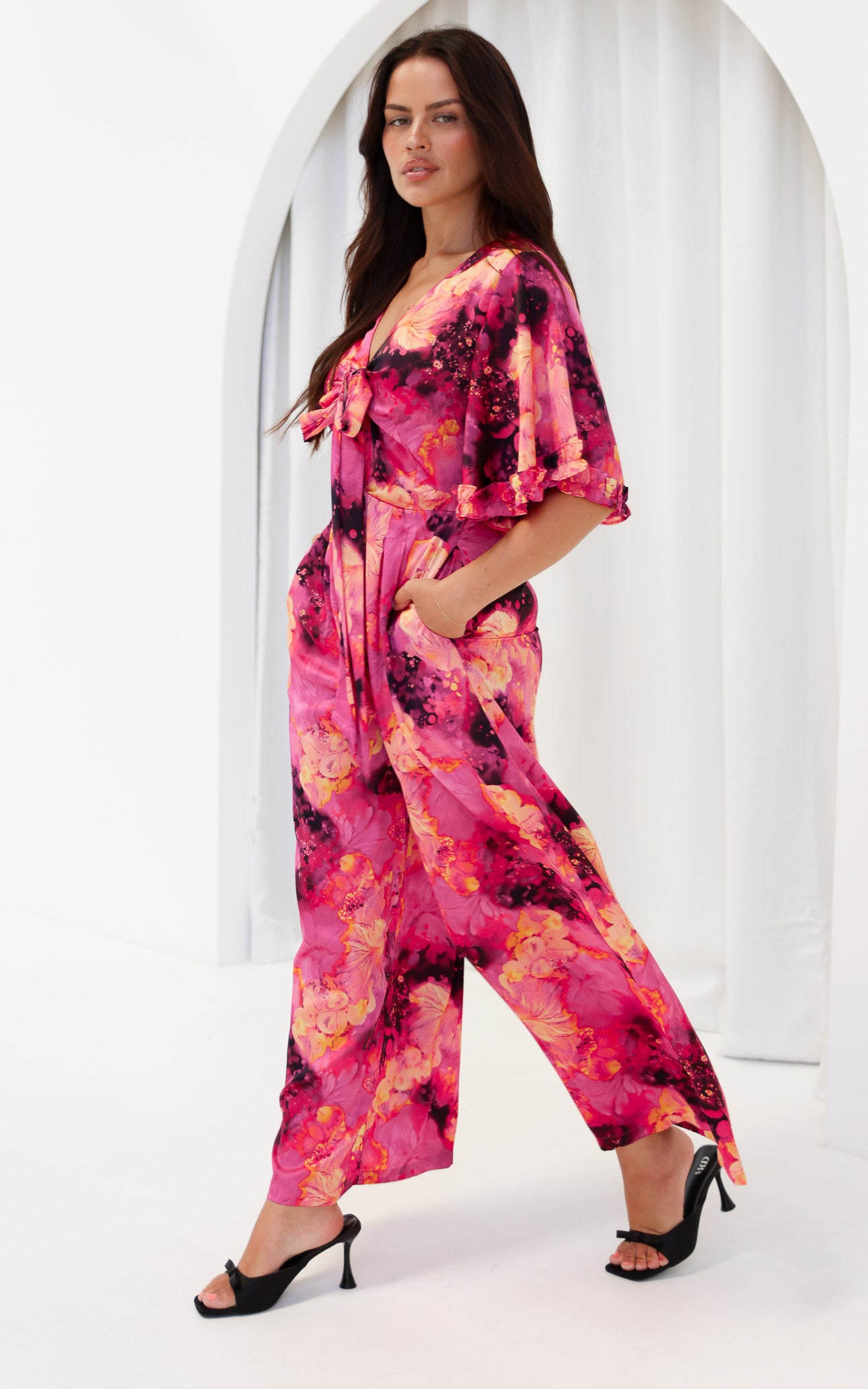 Tessa Wide Leg Jumpsuit - Plum Purple Floral