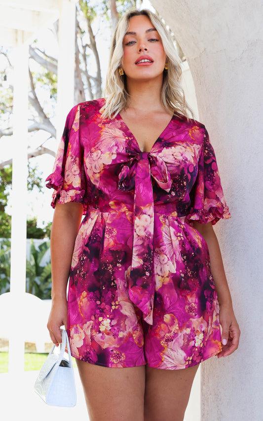 Tessa Playsuit - Plum Purple Floral