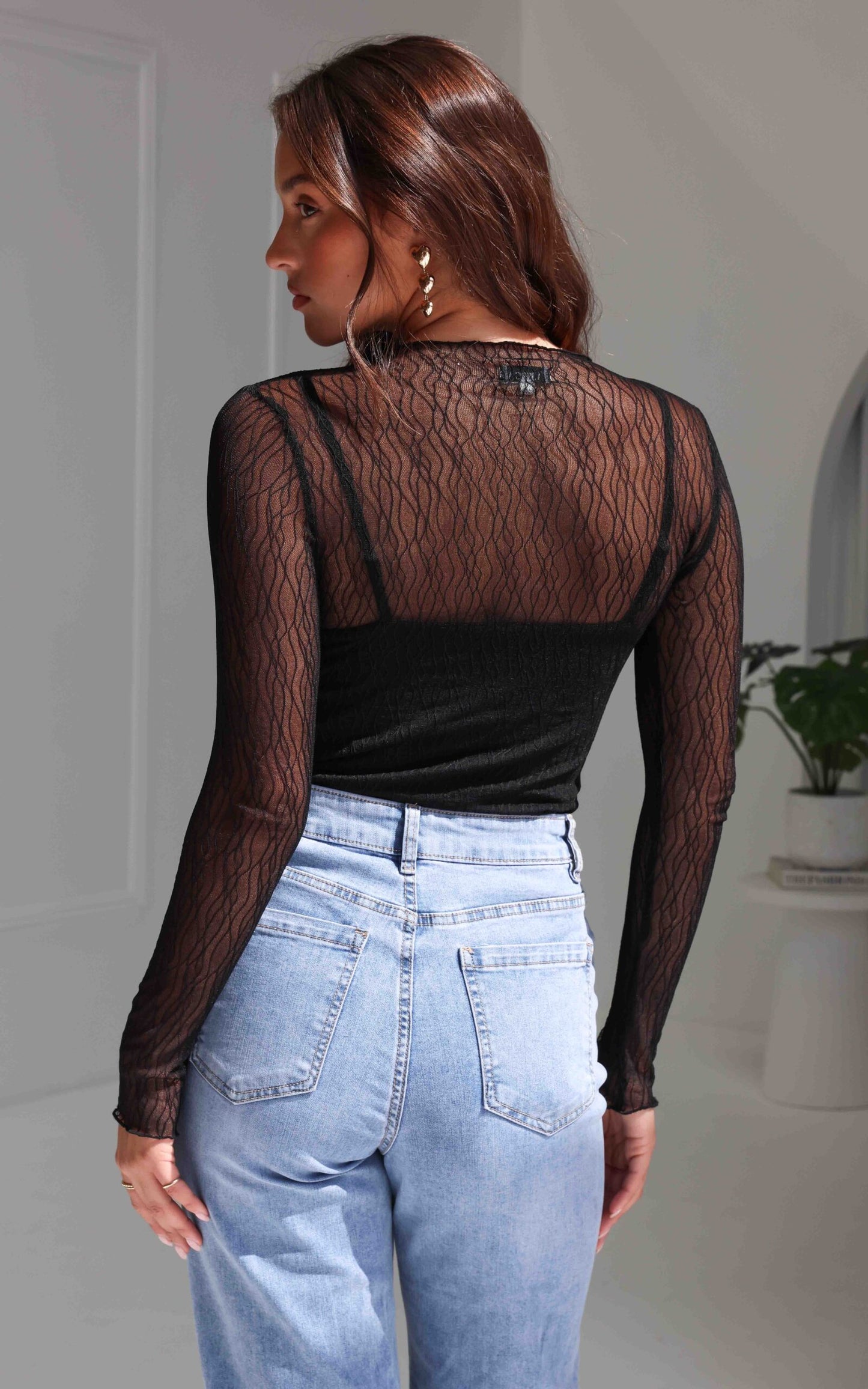 Thurman Sheer Mesh Top - Black Texture