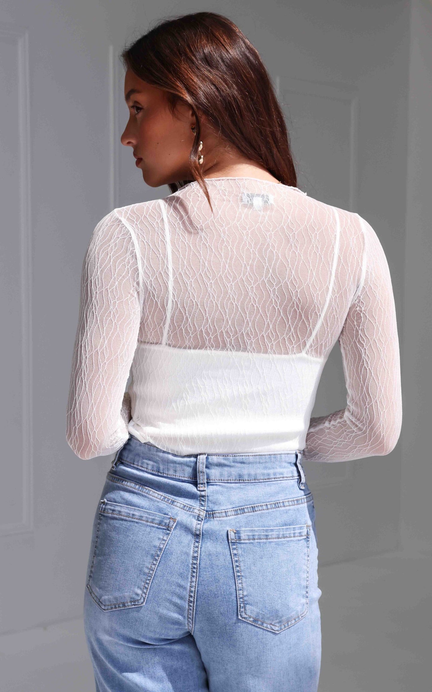 Thurman Sheer Mesh Top - White Texture