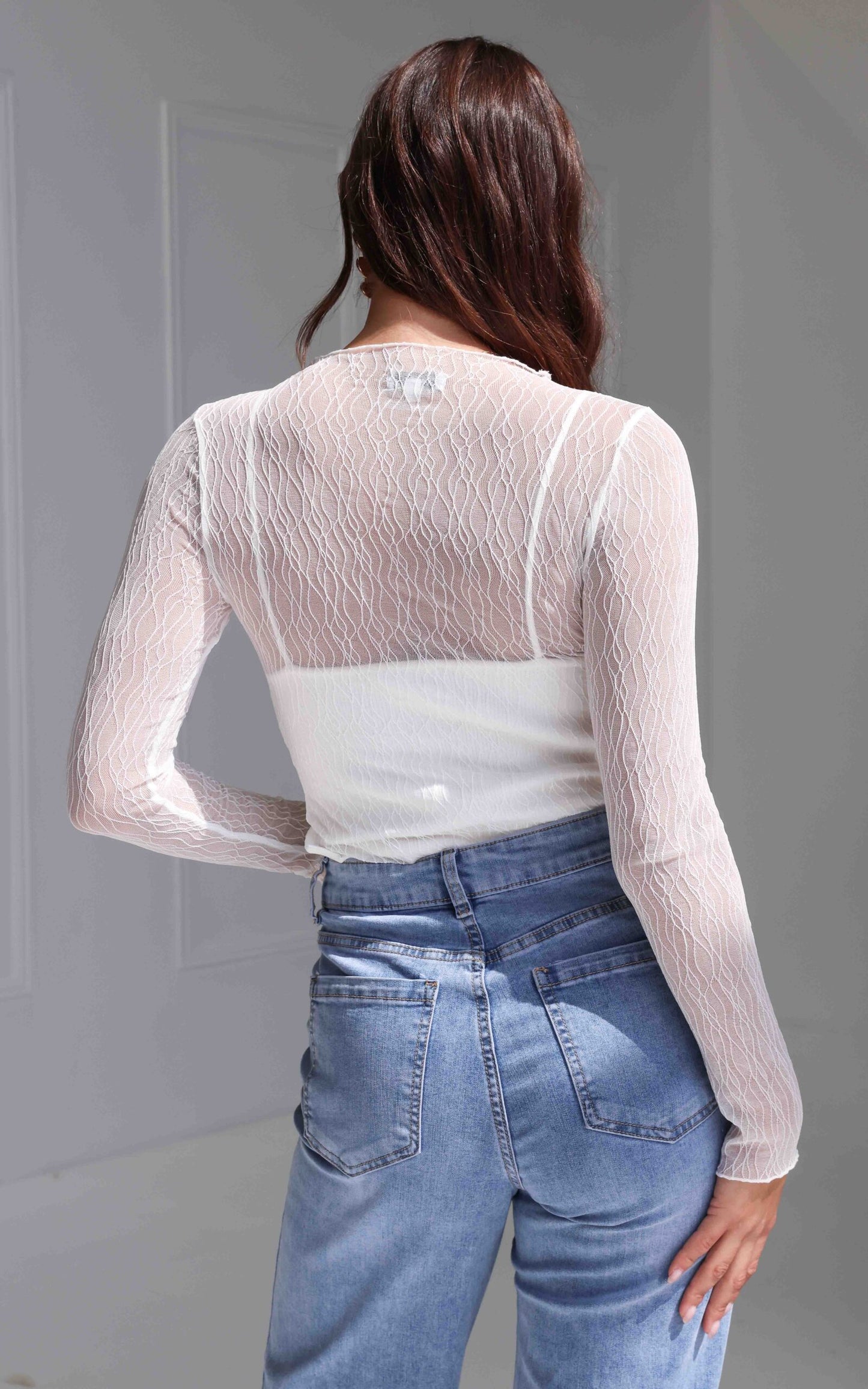 Thurman Sheer Mesh Top - White Texture