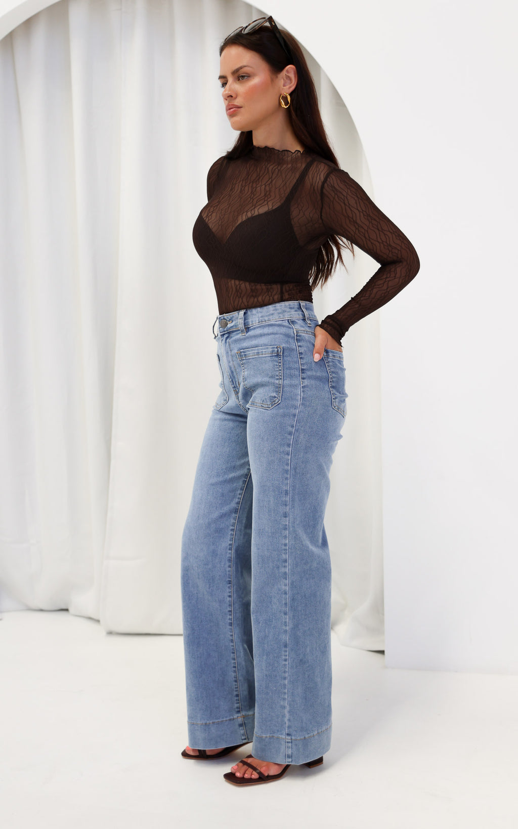 Thurman Sheer Mesh Top - Chocolate Brown Texture