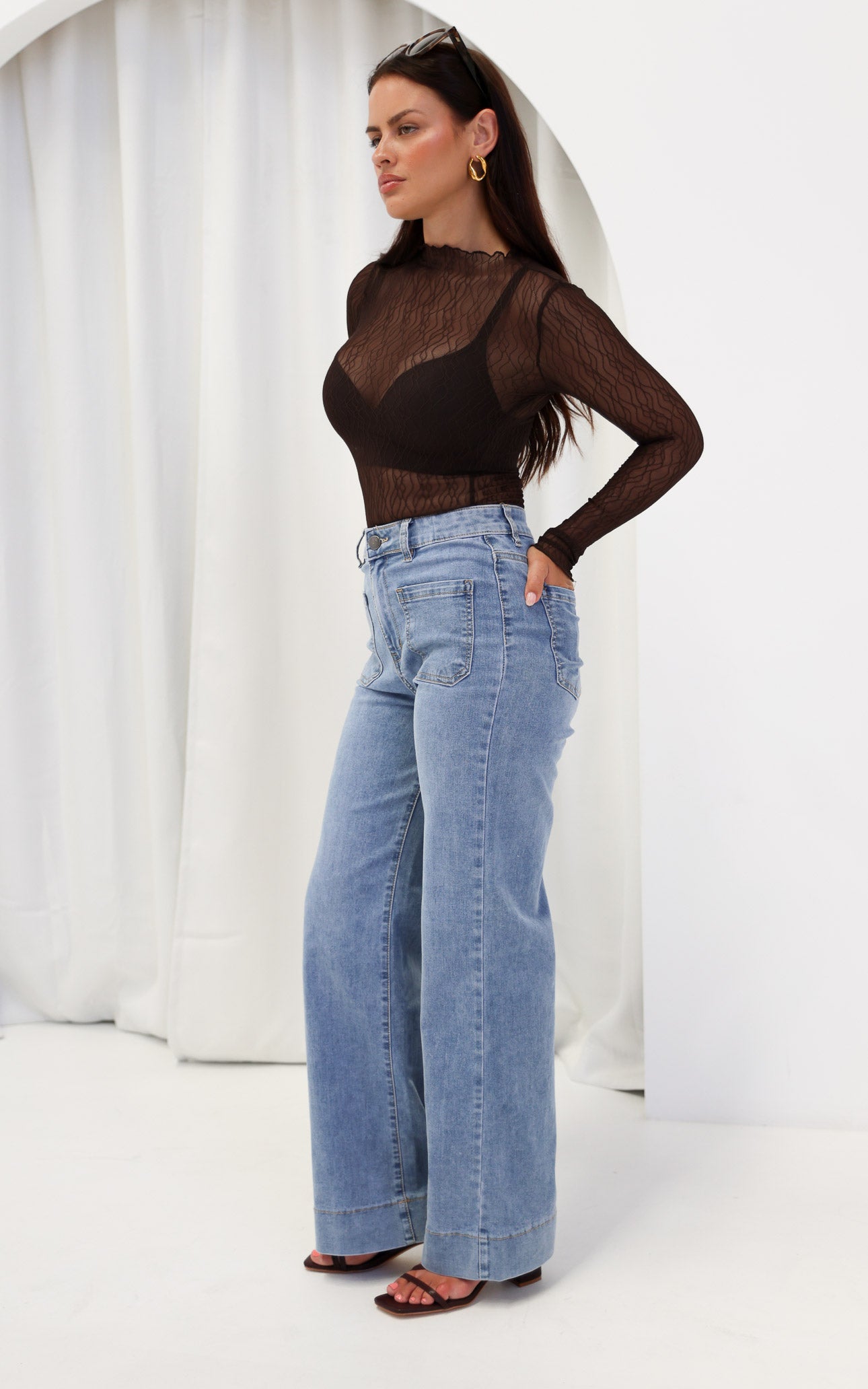 Thurman Sheer Mesh Top - Chocolate Brown Texture