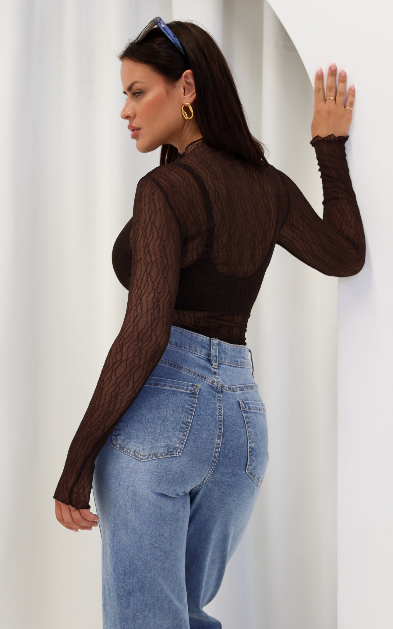 Thurman Sheer Mesh Top - Chocolate Brown Texture