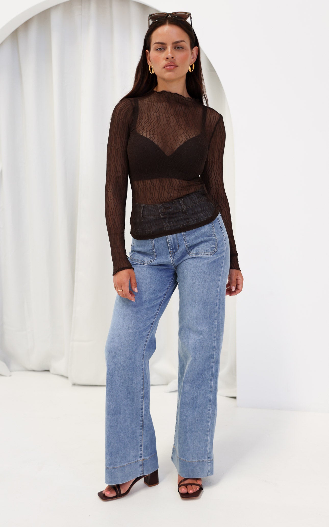 Thurman Sheer Mesh Top - Chocolate Brown Texture