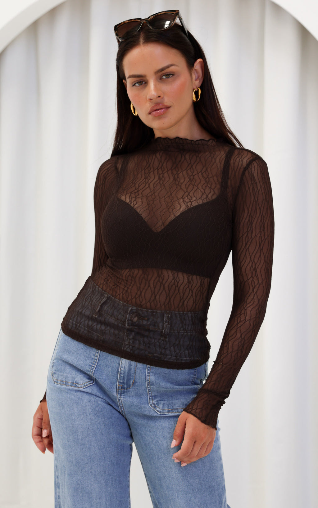 Thurman Sheer Mesh Top - Chocolate Brown Texture