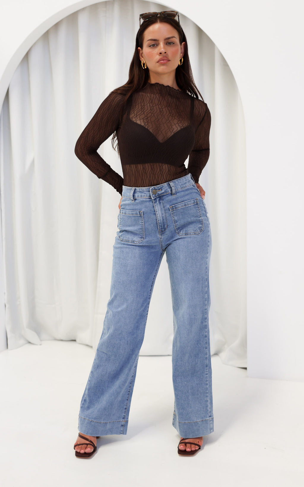 Thurman Sheer Mesh Top - Chocolate Brown Texture