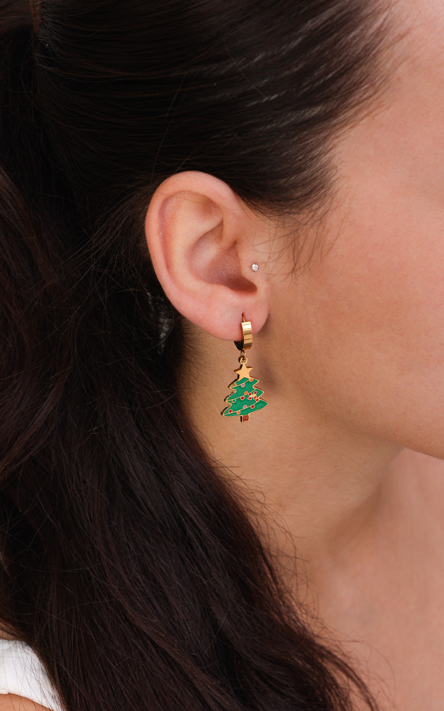 Tinselled Hoop Charm Earrings - Gold Tree