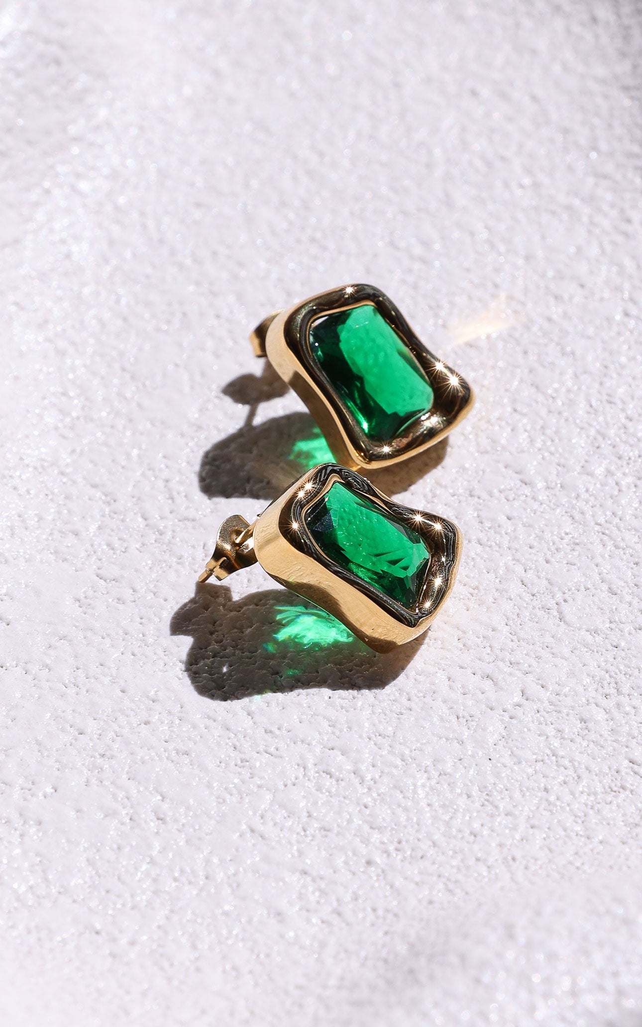 Topazia Stud Earrings - Gold Green Stone