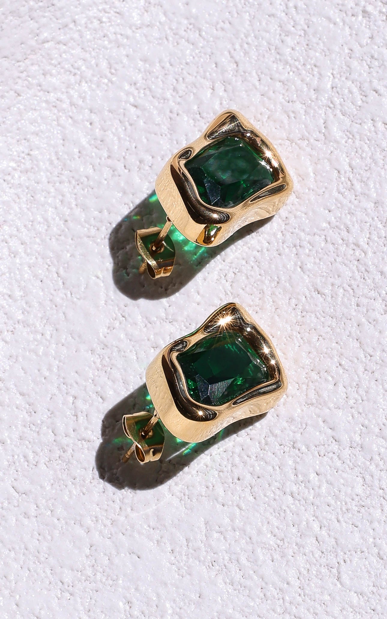 Topazia Stud Earrings - Gold Green Stone