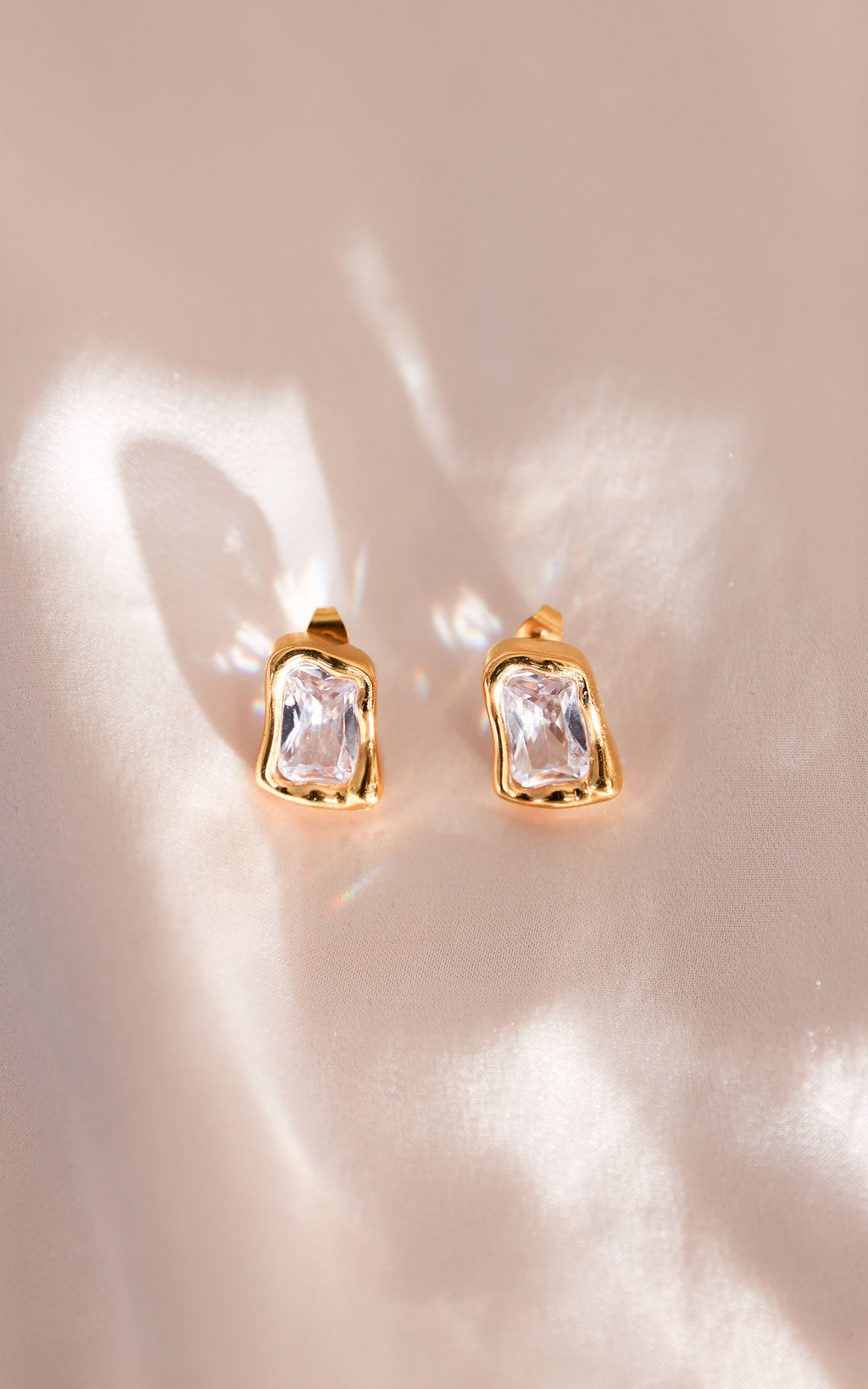 Topazia Stud Earrings - Gold Clear Stone