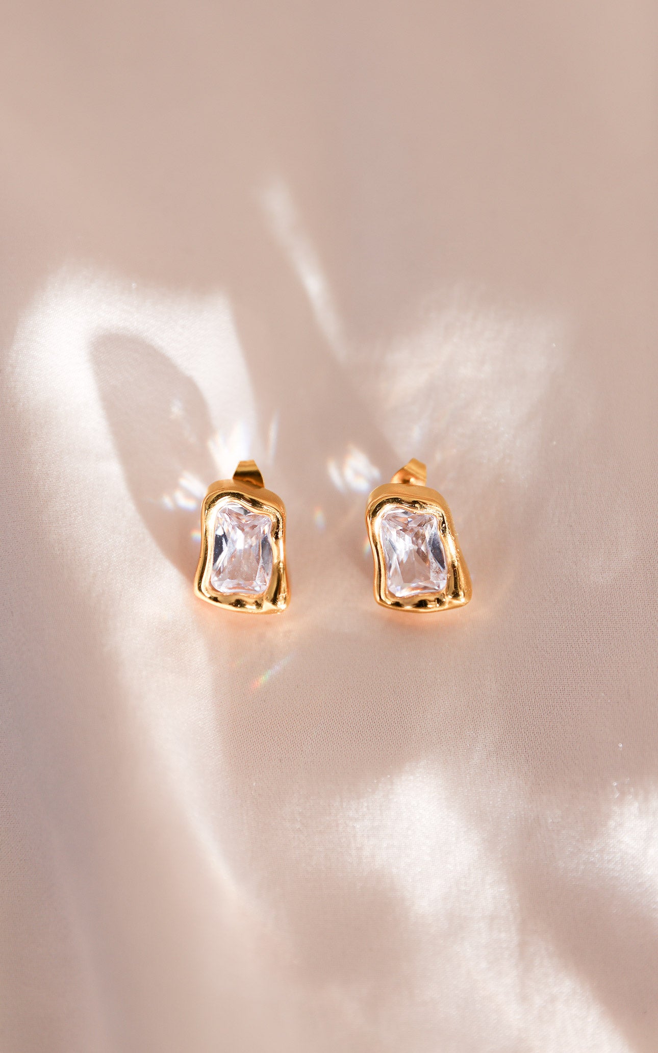 Topazia Stud Earrings - Gold Clear Stone