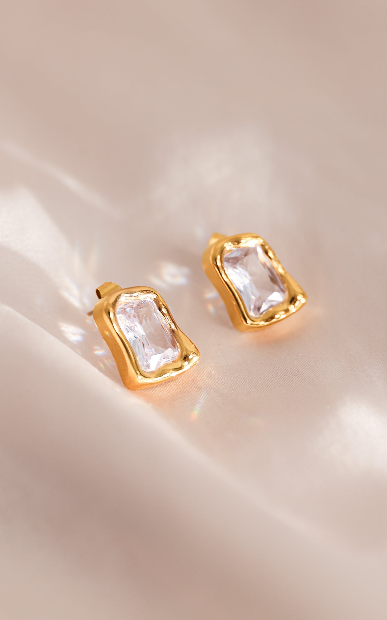 Topazia Stud Earrings - Gold Clear Stone
