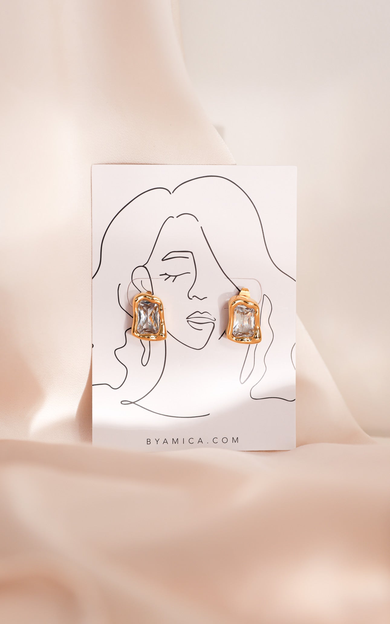 Topazia Stud Earrings - Gold Clear Stone