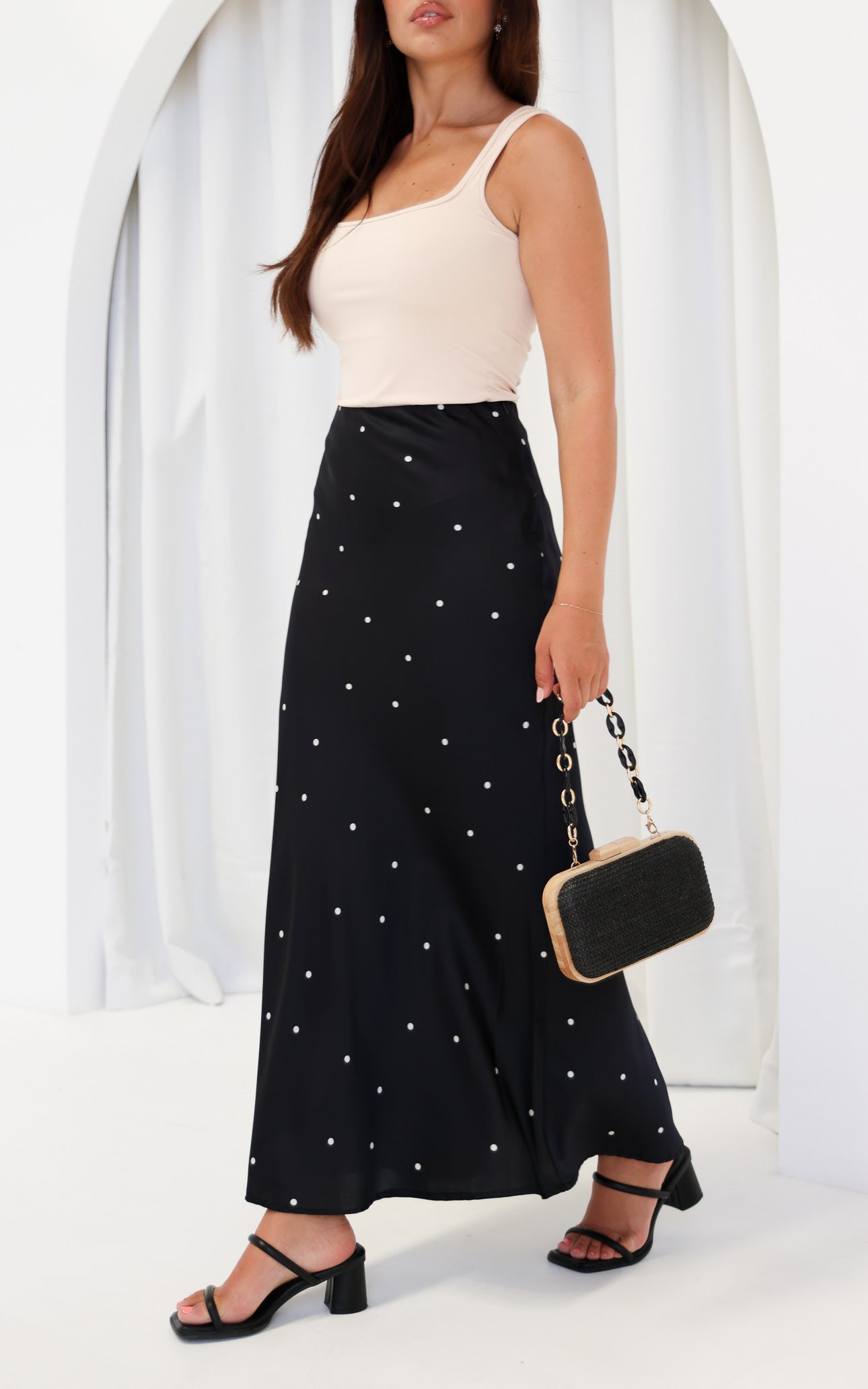 Tracey Maxi Skirt - Black White Polka Dot