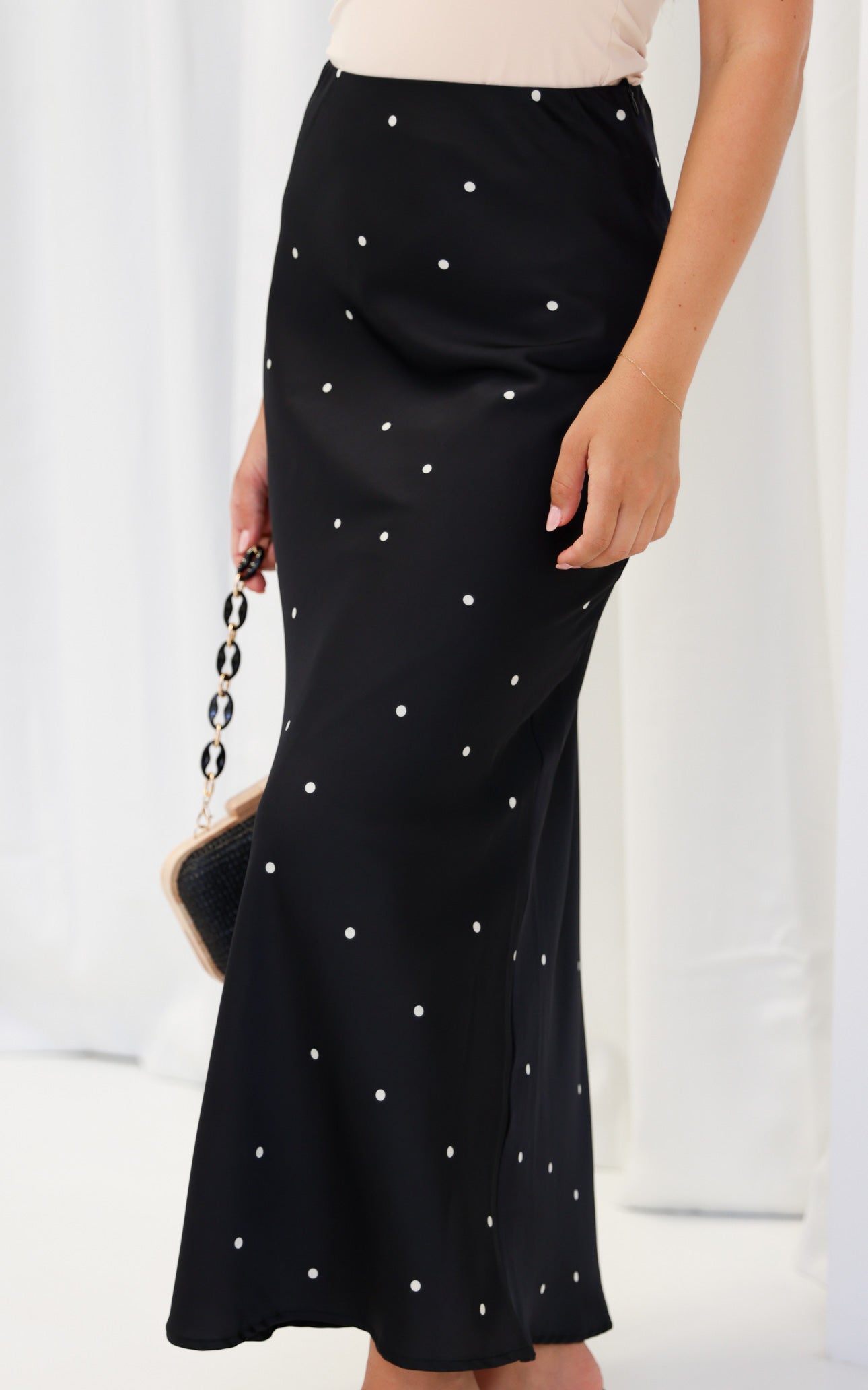 Tracey Maxi Skirt - Black White Polka Dot