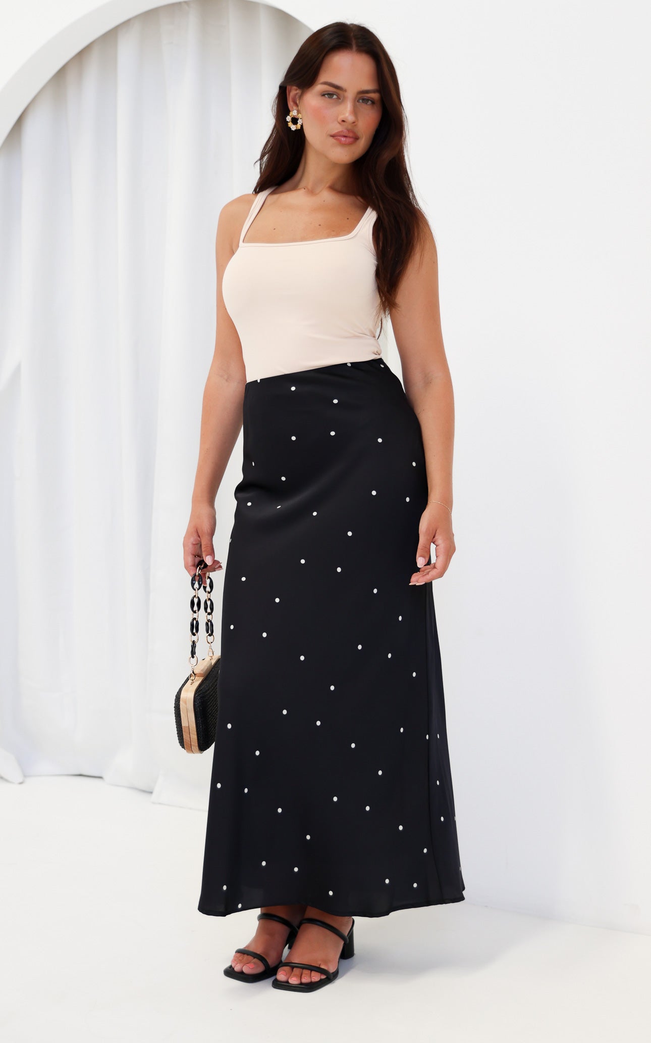 Tracey Maxi Skirt - Black White Polka Dot